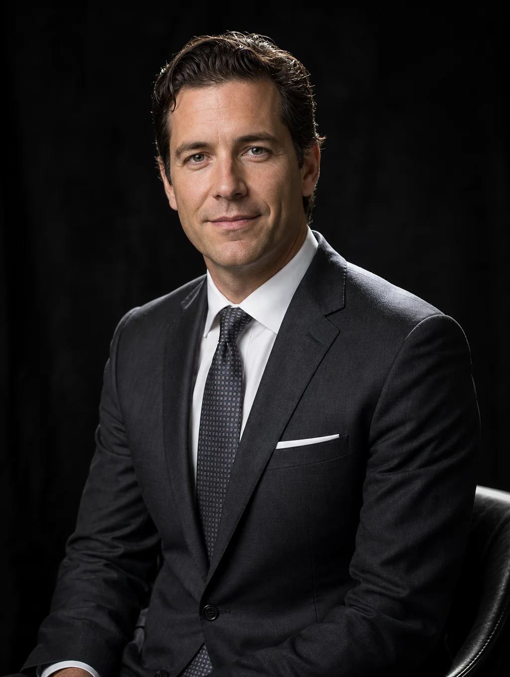 High-level corporate portrait of senior leadership executive with natural ambient lighting